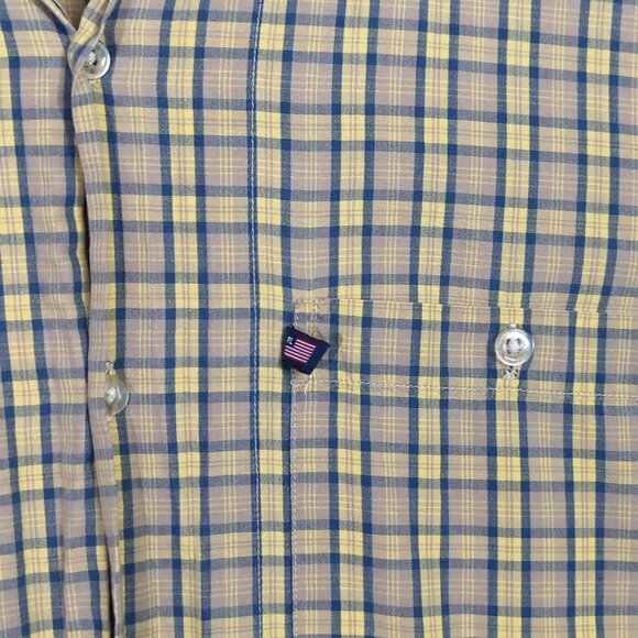 Ralph Lauren Jeans Co Vtg Shirt Men's M Yellow Plaid Loop Collar Short Sleeve - Picture 6 of 10
